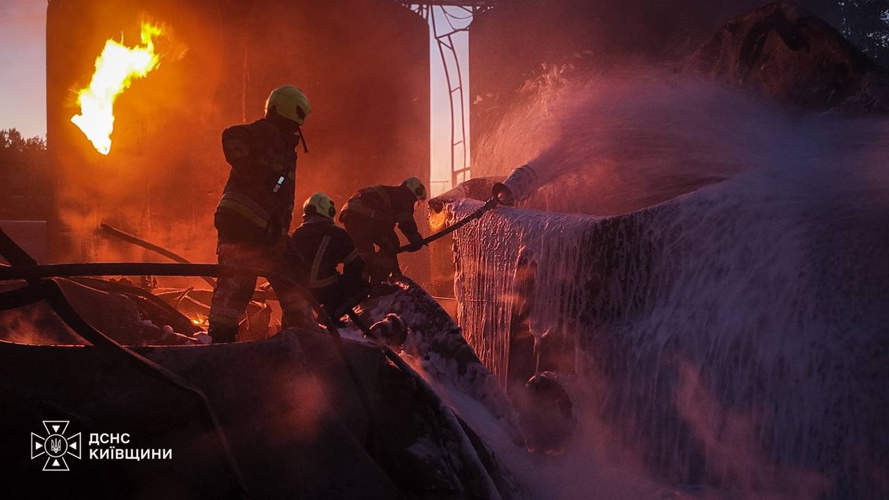 Russian attack sets off massive fire in Ukraine's Kyiv region